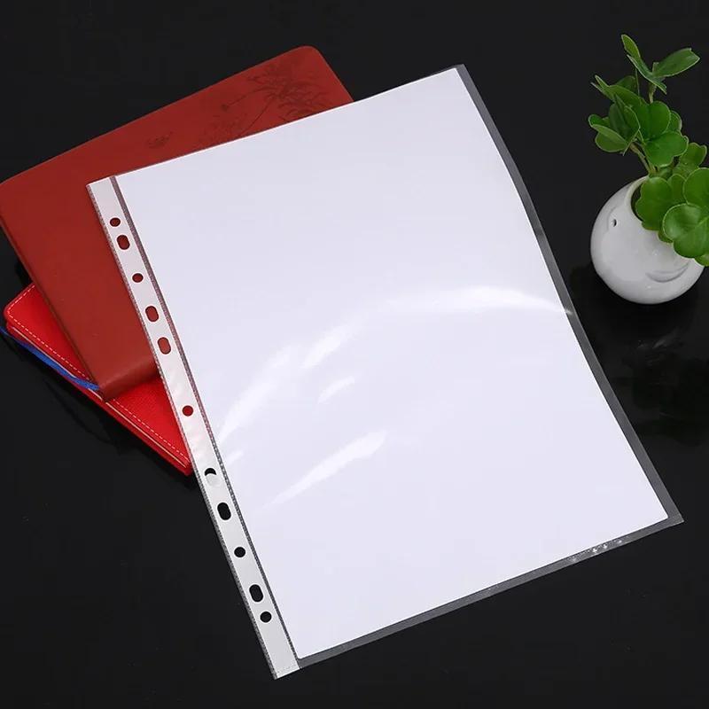 New 100Pcs A4 11 Holes Loose Leaf Plastic Punched Pockets Folders Documents Sheet Protectors Filing Transparent Folder Bag