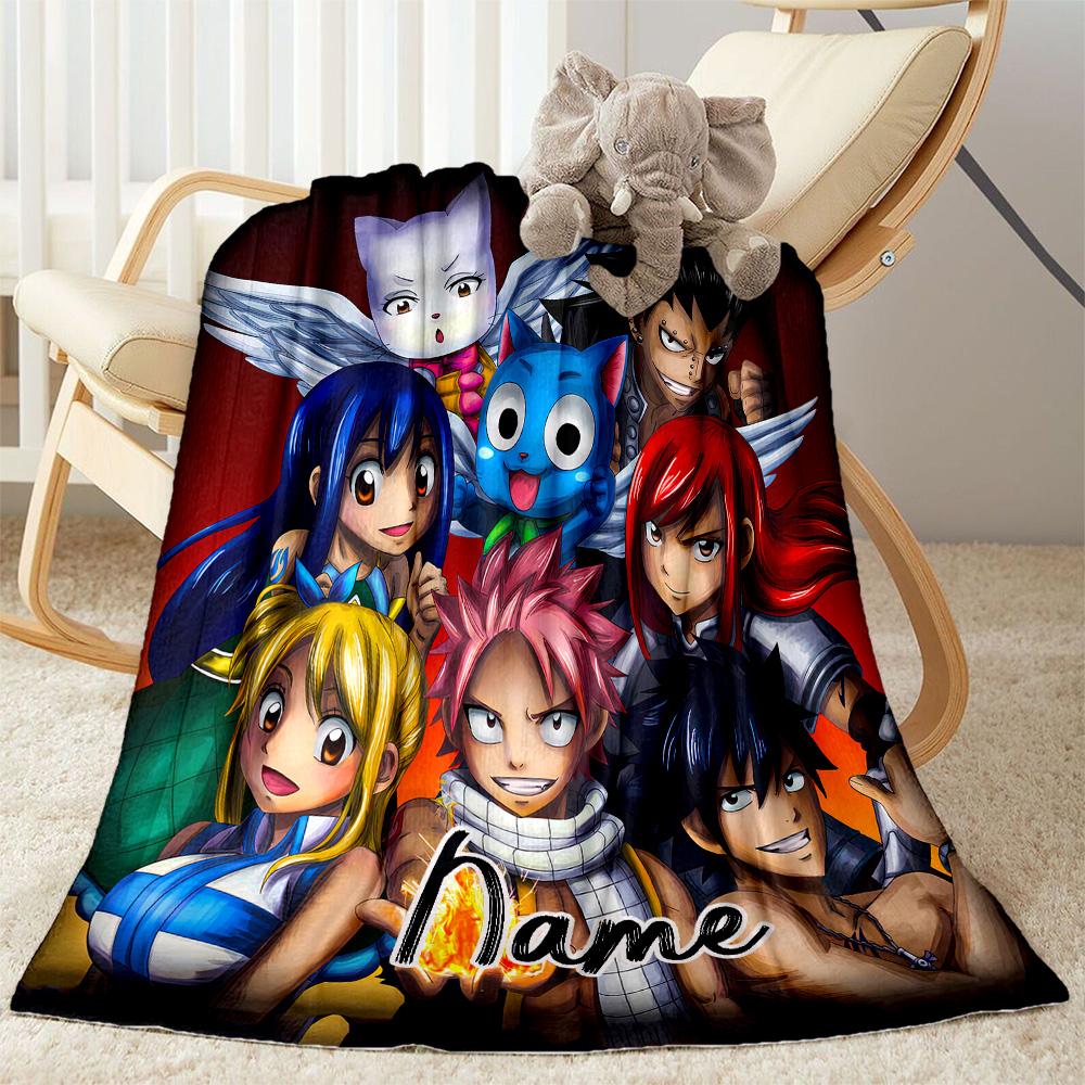 Fantasy Anime Characters Personalized Text Blanket Gift Customizable Blanket Comfortable Perfect for Bed Living Room Home Decor Seaside