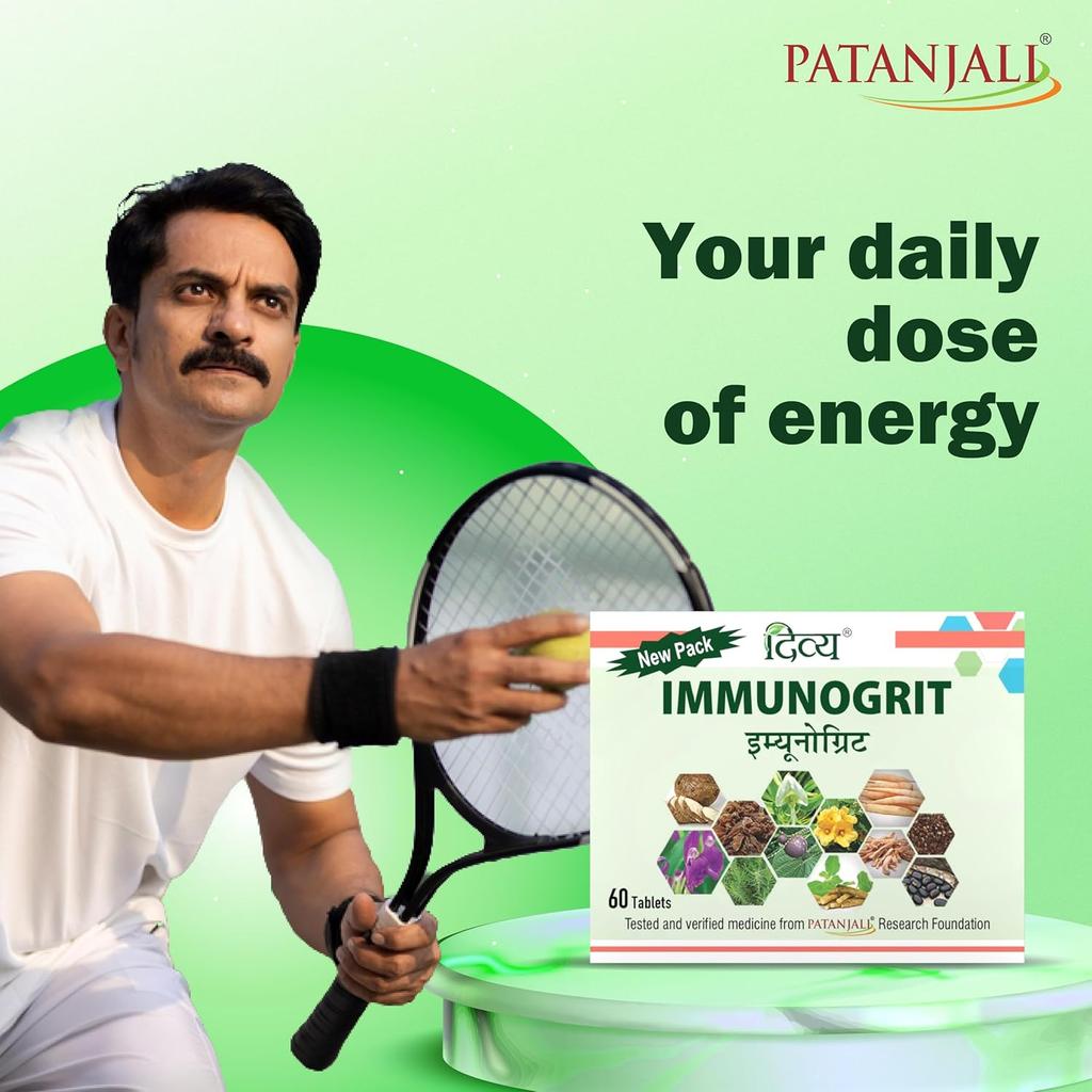 Patanjali Divya Immunogrit Tablet 60 X Pack Of 1 Boosts Energy And Vitality Herbal Wellness Supplement