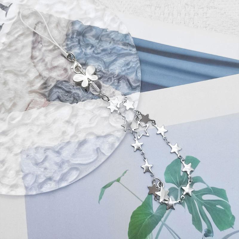 DIY Handmade Cute Phone Charm Y2K Women Five-pointed Star Pendant Butterfly Strap Lanyard Star Bead Cartoon Accessories