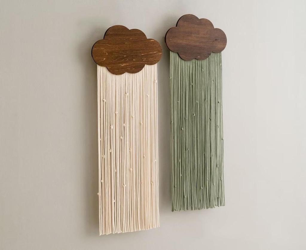 Nordic Style Wooden Cloud Tapestry with Cotton Rope and Tassels - DIY Kit