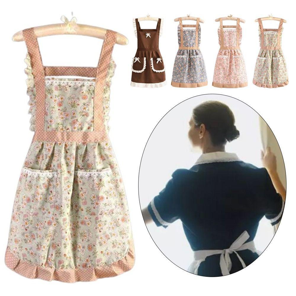 1Pcs Cross Back Japanese Apron Baking Florist Maid Dress Apron New Kitchen Cooking Aprons  Women