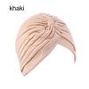 Solid Color Women Elastic Cotton Fold Turban Hat Soft Bonnet Muslim Hijab Ladies Head Wrap Warm Beanies Chemo Hat