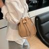 Black Bag For Women Fashion Pleated Strape Design Shoulder Bag Trend Drawstring Bucket Crossbody Bag Lady Pu Leather Bag Brand