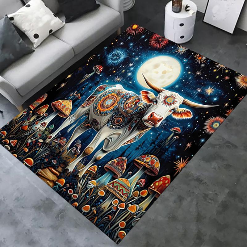 1pc Cosmic Cow,Psychedelic Mushrooms,Celestial Night Office Carpet Soft Polyester Entrance Carpet Wa