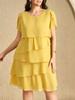 2026 Plus Size Summer Chiffon Cake Skirt Dress - Tummy Concealing, Solid Color