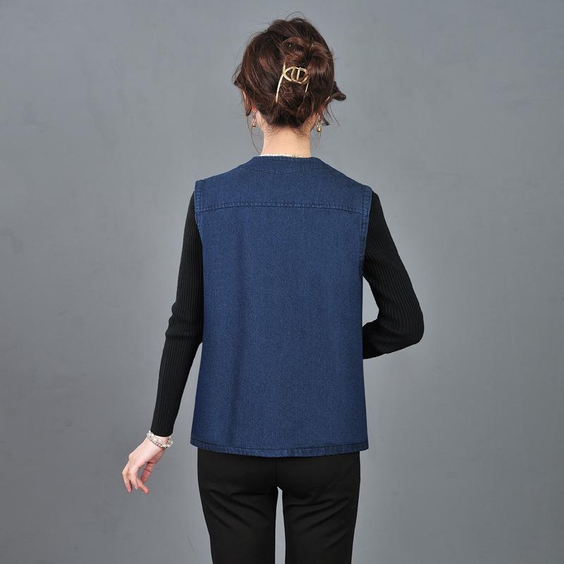 Spring 2023 Women's Casual Denim Vest with Embroidered Design for Middle-Aged & Elderly Moms