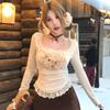 Meisjes Leuke Kant T-shirts Vierkante Kragen Y2K Tops Voor Dames T-shirts Casual Tops Mode Dameskleding Design T-shirts
