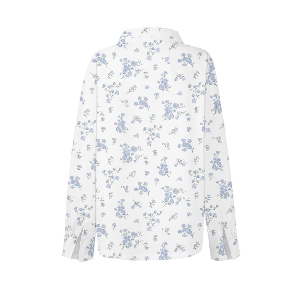 Women's Shirt With Floral Print Buttons, Long Sleeved Casual Regular Shirt Blouses Casual Plus Size Basic Tops