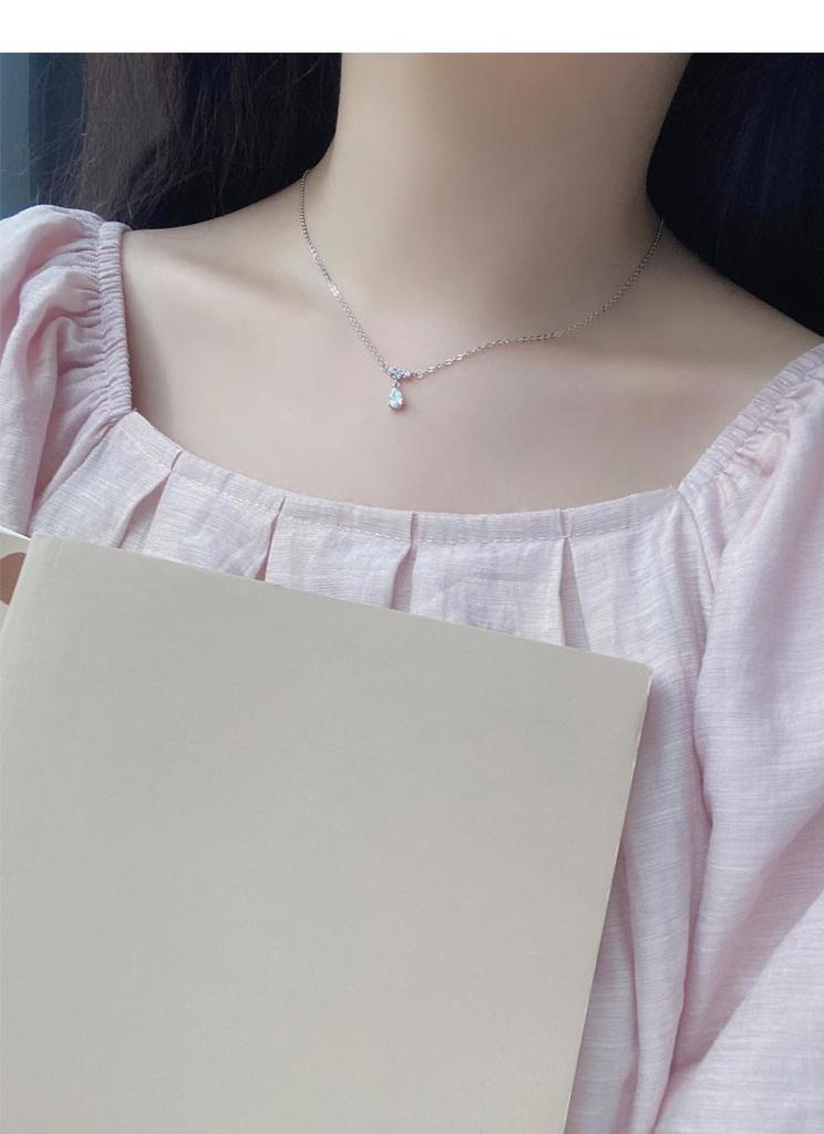 S999 Sterling Silver Zircon Water Drop Necklace – Elegant Light Luxury Clavicle Chain for Women
