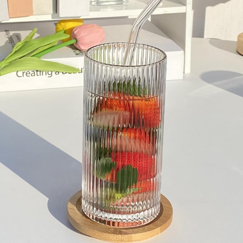 2pcs Set 12.4oz 360ml Vintage Vertical Patterned Cocktail Glass Iced American Latte Cup Large Capacity Beverage Cold Drink Mugs