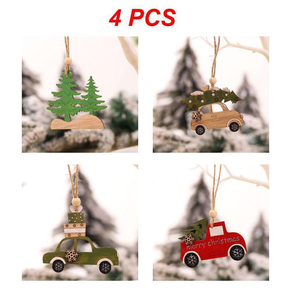 Car Ornaments Small Christmas Tree Hanging Wooden Pendants Elk Cartoon Animal Ornaments 2025 New Christmas Holiday Decorations
