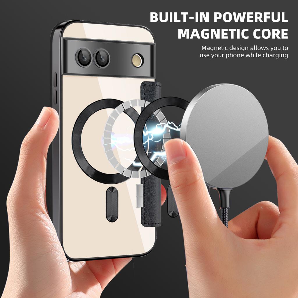 For Google Pixel 8a Case Compatible with MagSafe Rhombus PU Leather Phone Cover