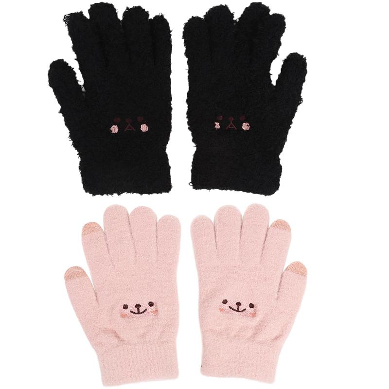 1-2pair Adorable Gloves Portable Winter Gloves Cute Soft Fluffy Plush Winter Gloves Cartoon Bear Winter Warm Full Finger Gloves