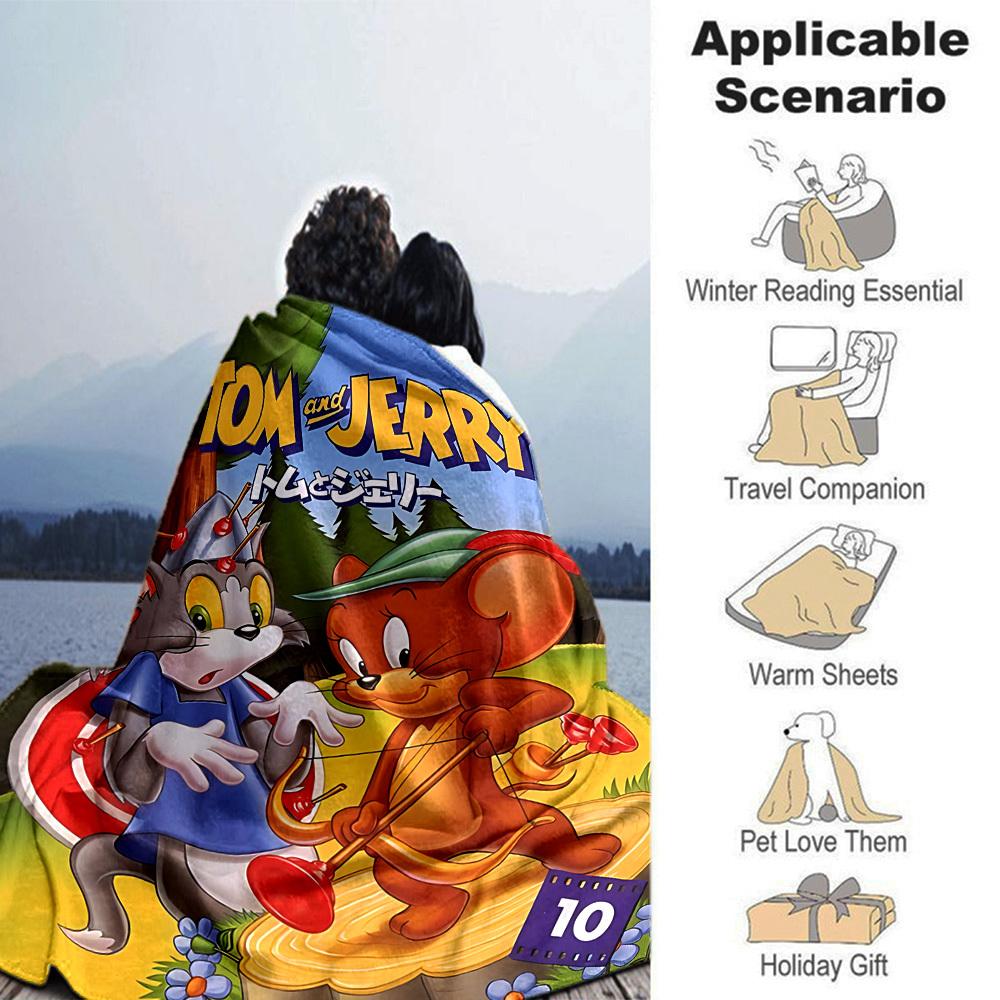 1pc Tom and Jerry Flannel Blanket Soft Warm Throw for Home, Office, Travel, All-Season Cozy Bedding Gift L1470