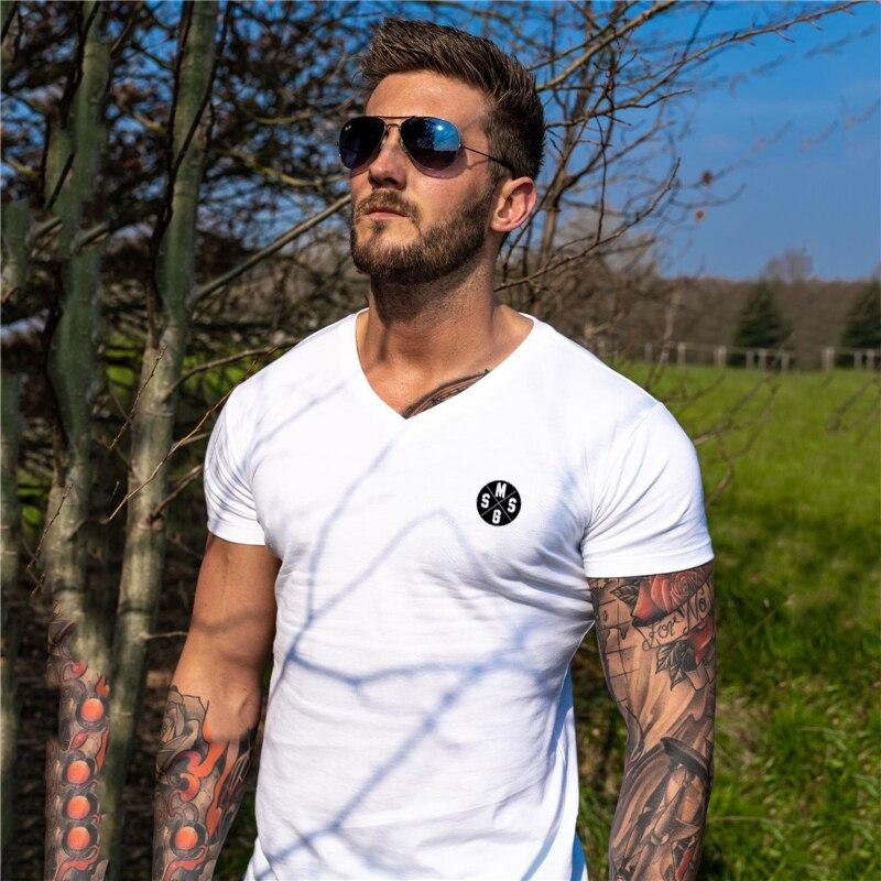 Muscleguys Novinky Pánské Pohodlné Bavlna Trička s krátkým rukávem Prodyšné Tričko s potiskem Výstřih do V Módní tričko Slim Fit s krátkým rukávem
