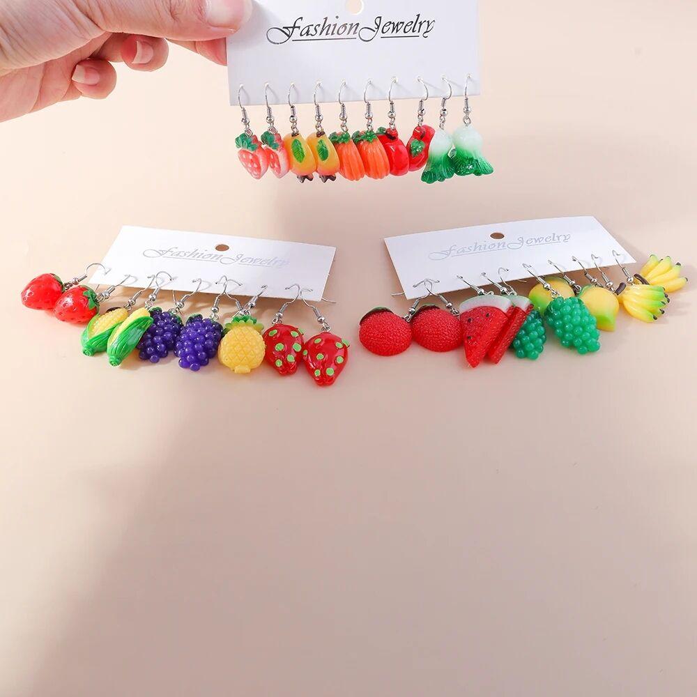 Fashion Resin Simulation Fruits Earrings for Women Pineapple Strawberry Apple Banana Cherry Drop Earrings Girls Jewelry Gifts