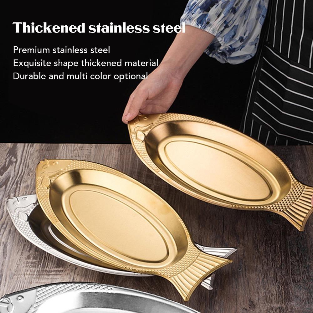 Stainless Steel Fish Serving Platter Decorative Appetizer Tray Fish Shaped Plate  Wedding S золотой