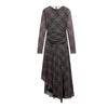 Spring New Women's Clothing American Retro Gingham Ruched Silk Net round-Neck Long-Sleeved Dress 5039284