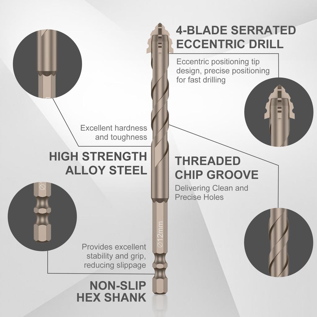 17Pcs High Strength Eccentric Drill Bit Set 6-150mm Universal Anti-Slip Bits Durable Magnetic Drilling Tool for Concrete Glass