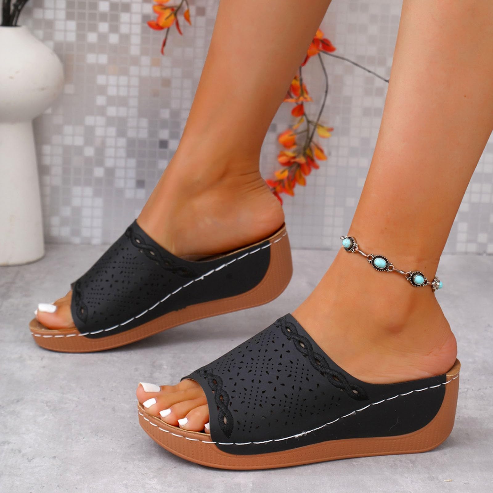 Большие полые толстоподошвенные повседневные и удобные домашние тапочки 36 чёрный