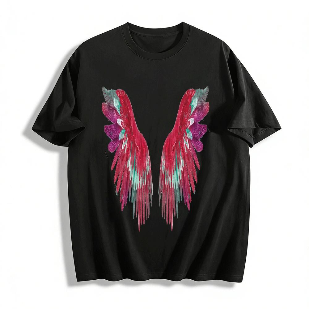 Gradient Wing Print Casual Stylish Top For Women Pure cotton T-shirt XXS