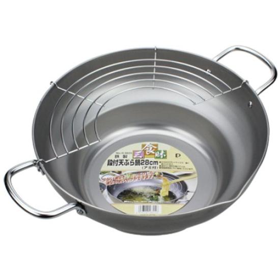 Pearl Metal Shokuzanmai Iron Stepped Tempura Pot 28cm (with strainer) H-8825