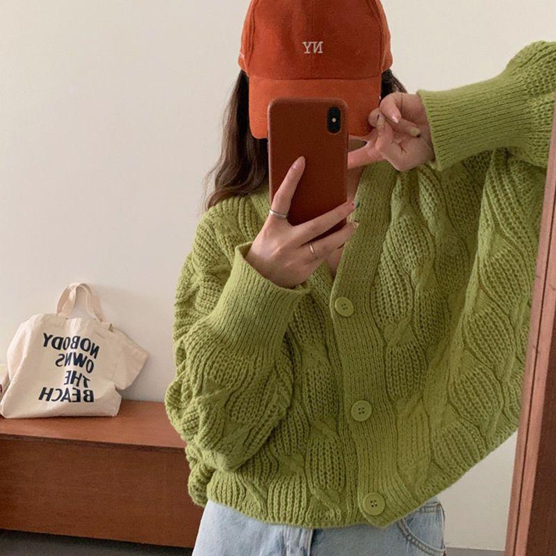 Cardigan Tricoté Style Doux, Coupe Ample et Décontractée, pour Femmes, Court, Col en V, Manches Chauve-souris, Manteau Pull