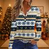 Women's Casual Christmas Print V-Neck Long Sleeve T-Shirt with Button