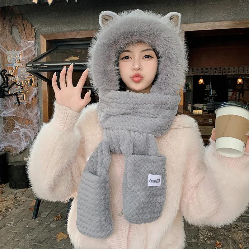 WTEMPO Autumn Winter Thick Warm Windproof Cold-proof Cute Scarf Hats Women's Outdoor Cycling Walking Large Scarf Hats
