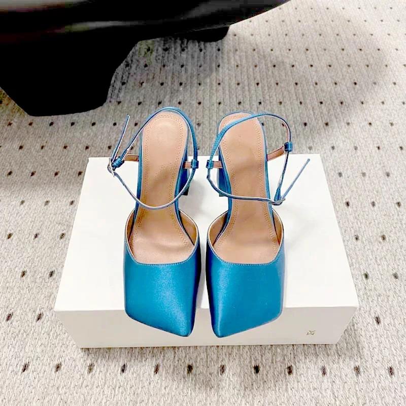 Fashion New Satin Mary Jane Fashion Sandals European American Women's Summer Square Head Thick Heel Shopping Commuting Style High Heels