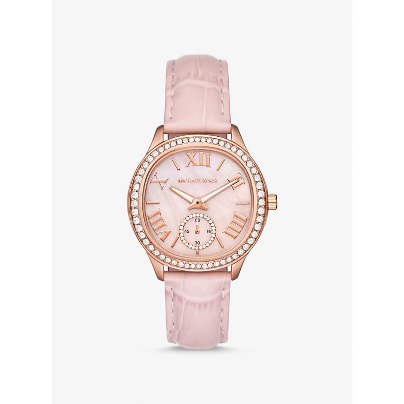 

Michael Kors Sage Pavé Rose Gold-Tone and Crocodile Embossed Leather Watch MK4820 розовый