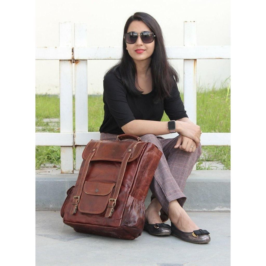 Handgefertigter Vintage-Rucksack aus echtem braunem 100 % Leder, Reisetasche, Unisex