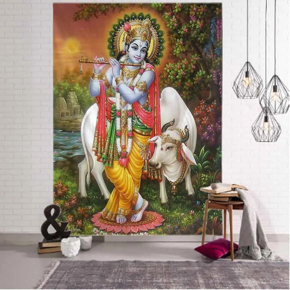 Lakshmi Deity Tapestry 2D Flat Print Prosperous Home Decor Bedroom Living Room Tapestry Charming Functional Sacred Lively Hindu