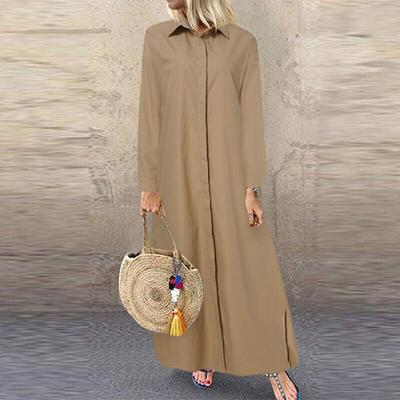 Europäische und amerikanische einfarbige Revers-Langarm-einfache, lockere, lässige, lange Hemdkleid-Cardigan-Freizeitkleider