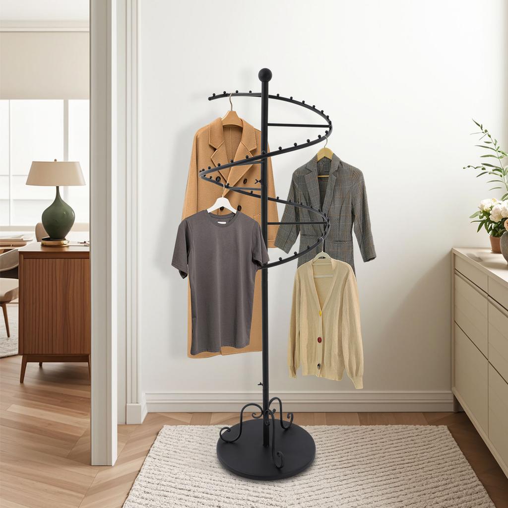 Spiral Rotating Clothing Rack, Heavy Duty Garment Rack, Sturdy Freestanding Hanger, Center Placement Hanging Rack, Iron Display
