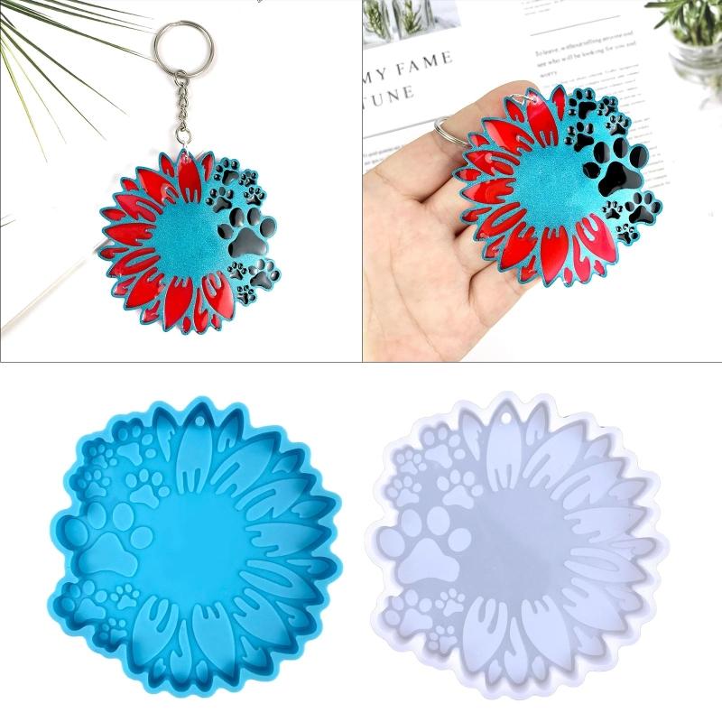 Shiny Glossy Sunflower Dog Paw Ornaments Silicone Epoxy Resin Mold DIY Keychain Pendant Jewelry for Valentine Gift Craft