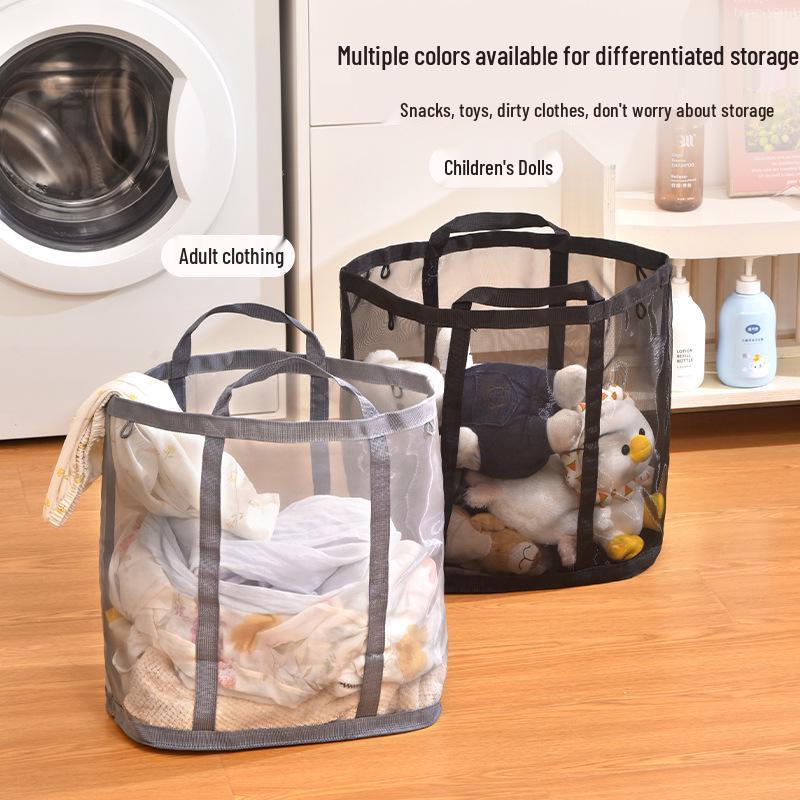 Portable Foldable Wall-Mounted Laundry Hamper: Large Capacity Mesh Basket for Bathroom Storage