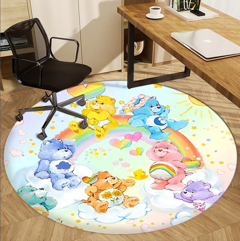 Care Bears Pattern Round Rug, Indoor/Outdoor Mat, for Picnic, Gameroom, Bedroom, Office, Living Room, Home Decor Carpet, Birthday Gift