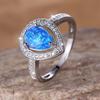 Cute Water Drop Stone Ring Blue Fire Opal Wedding Rings For Women Silver Color Engagement  Accessory Mother's Day Gifts