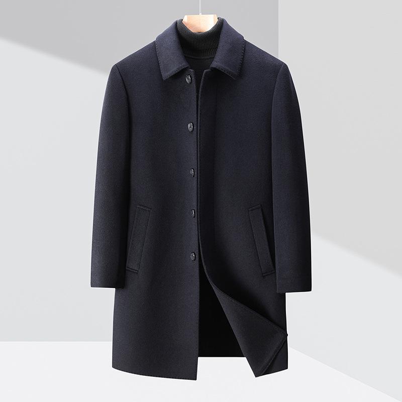 

Осенне-зимнее новое стильное двухстороннее кашемировое пальто с лацканами, мужское шерстяное пальто средней длины для папы среднего возраста, повседневный топ 200