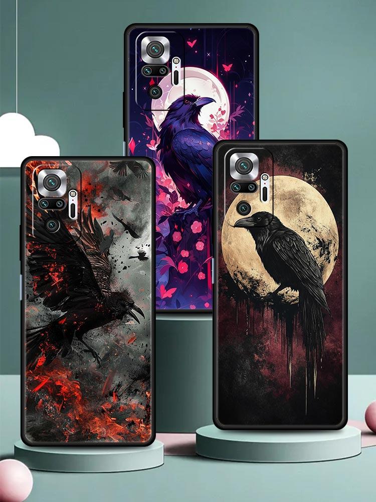 Black Raven Phone Case Cover for Redmi 14C 10C Note 15 14 13 12 10 11 K40 Pro Plus 5G Soft TPU Shockproof Shell Fundas Capas Bag