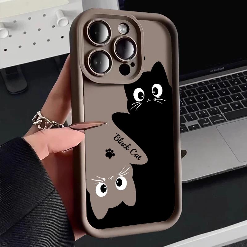 Cartoon Cute Black And White Cat Phone Case For Samsung Galaxy S25 S24 S23 S22 S21 S20 FE Plus Ultra A15 A35 A54 A55 Soft Cover Galaxy A35 5G