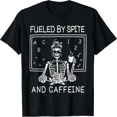 Fueled By Spite And Caffeine Lazy Halloween Skeleton Costume T-Shirt