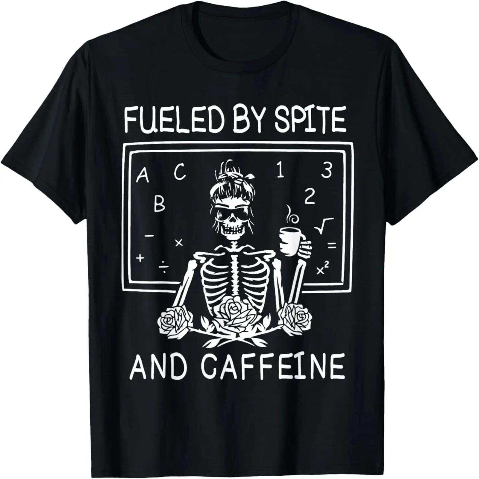 Fueled By Spite And Caffeine Lazy Halloween Skeleton Costume T-Shirt S
