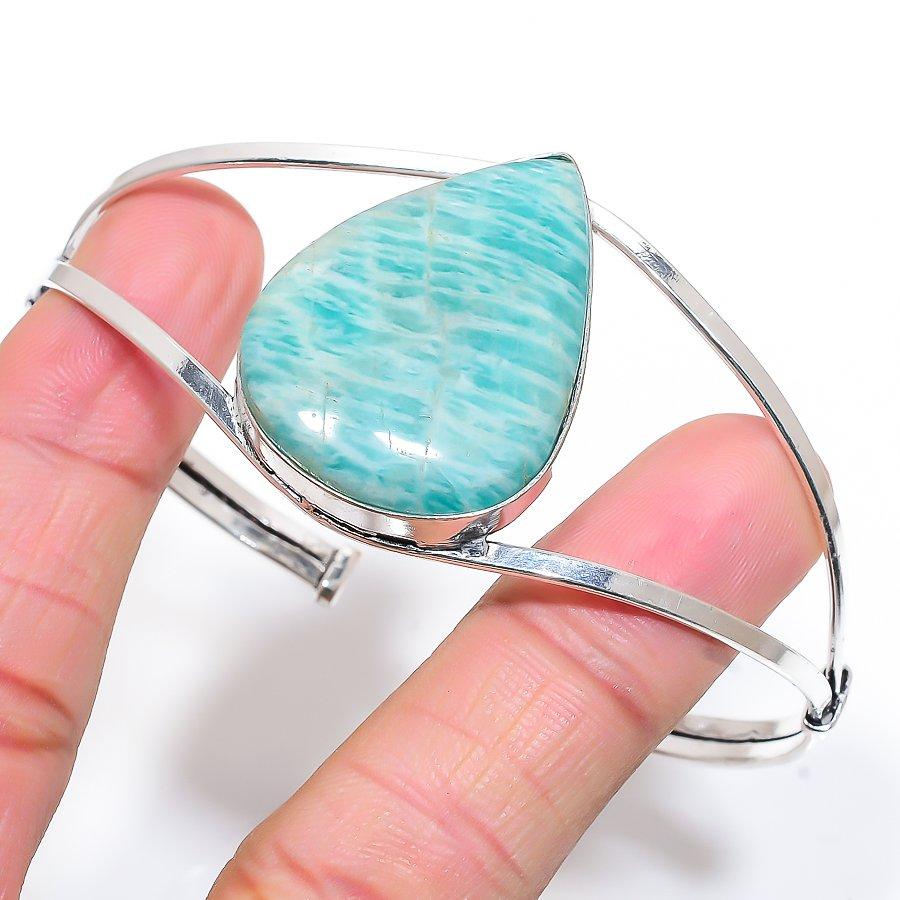 

Amazonite Gemstone Handmade Ethnic Cuff Jewelry Bangle Adjustable SR-10782