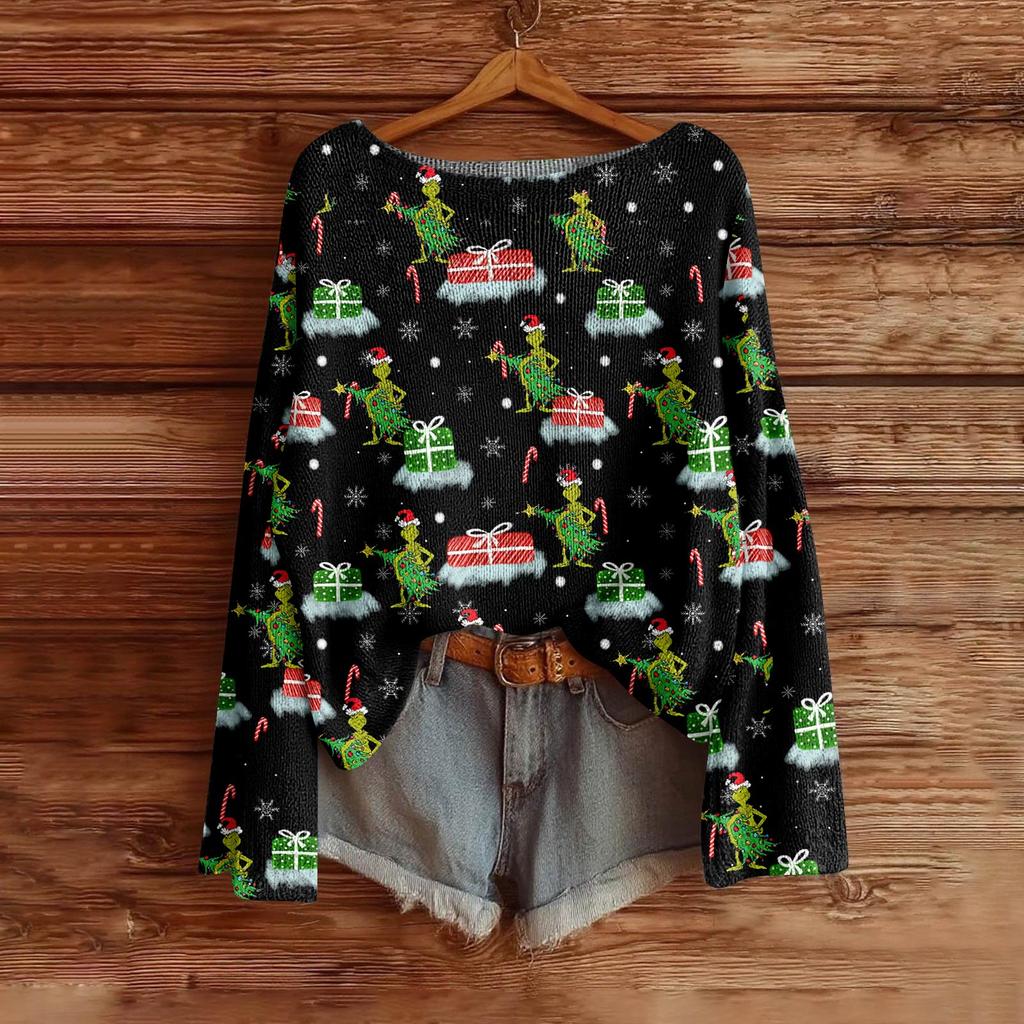 Women's Fashion Long Sleeve Christmas Snowman Snowflake Print Jacket Cardigan