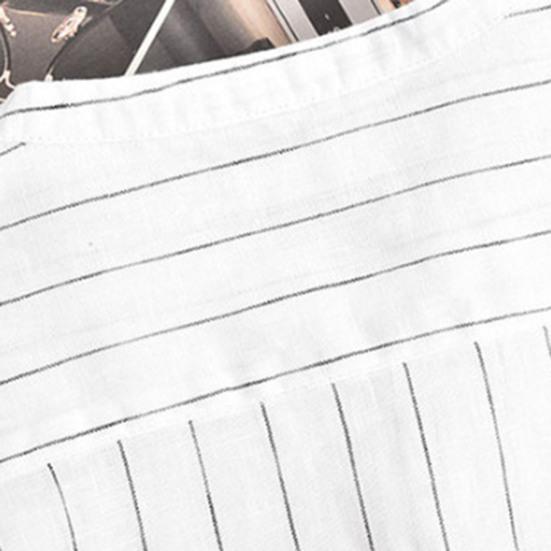 Męska koszulka z krótkim rękawem w paski z dekoltem w serek, stójką, casualowy T-shirt, odzież męska