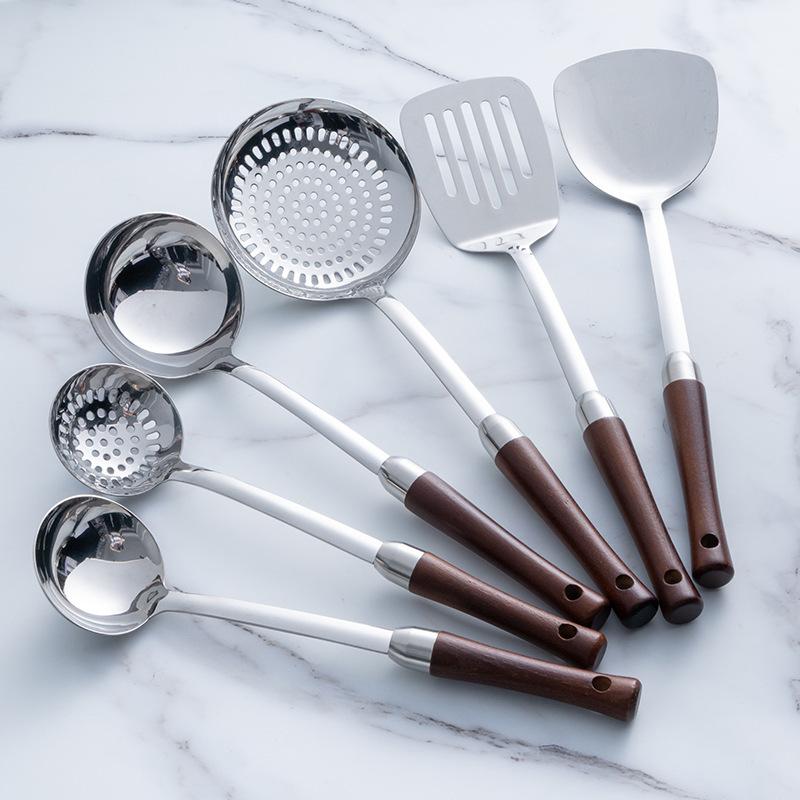 HANYANG Holzgriff, Edelstahl-Kochgeschirr, 304 Edelstahl, Spatel, Fondue-Topf, großer Trichter, Küchenutensilien