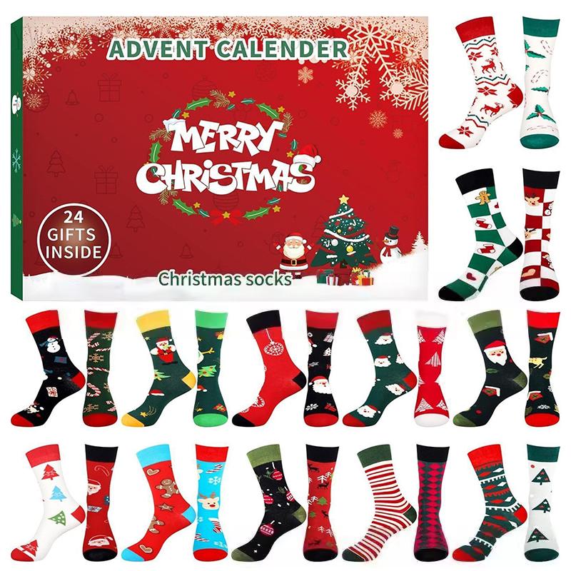 24Pairs Christmas Stocking Advent Calendar Funny Christmas Stockings 24 Days Advent Day Countdown Gift Box Christmas Gifts